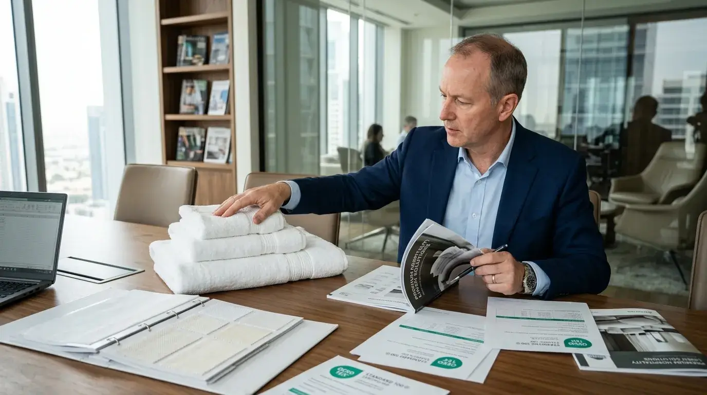 Hotel procurement manager evaluating towel suppliers