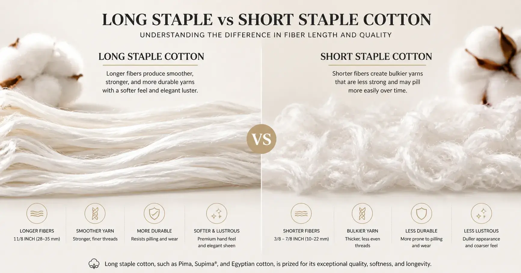 Different cotton towel fibers comparison long staple vs short