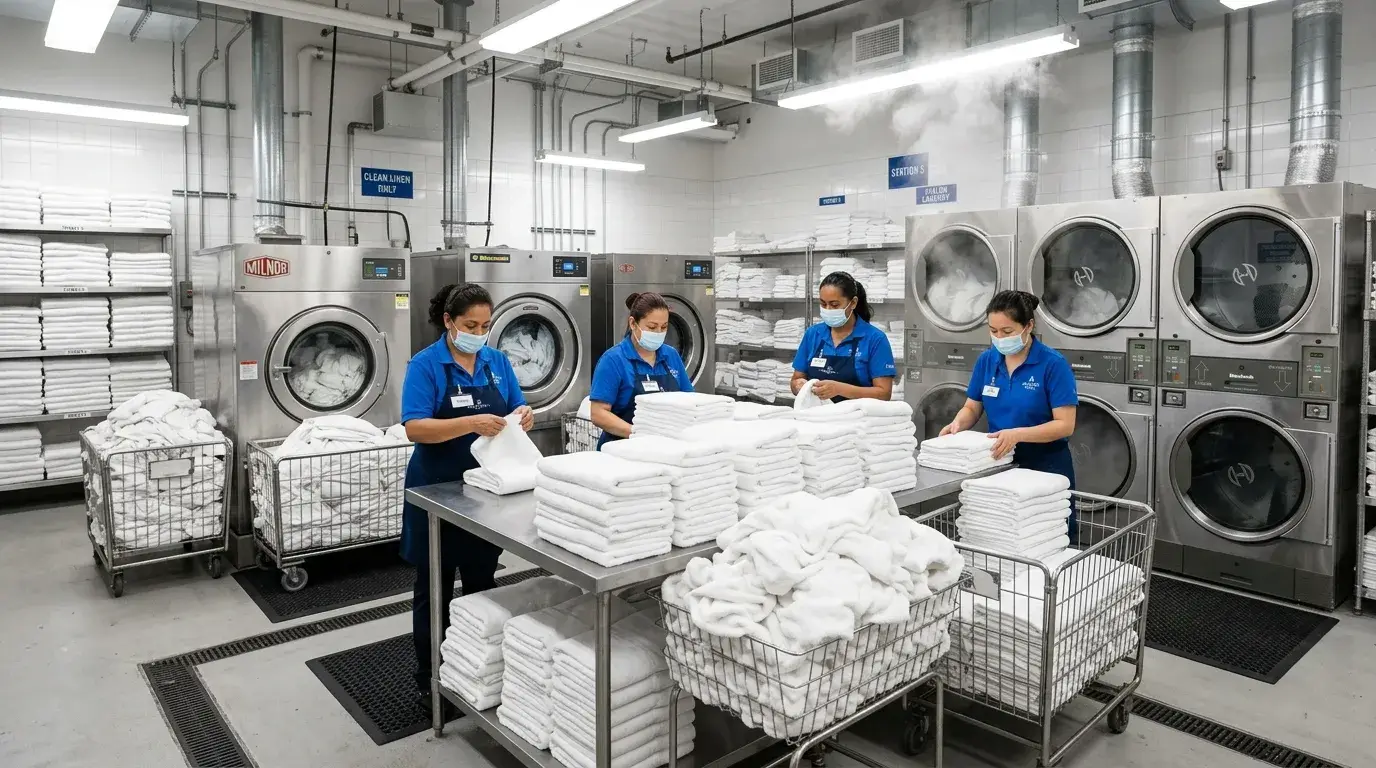 Professional hotel laundry process for soft towels