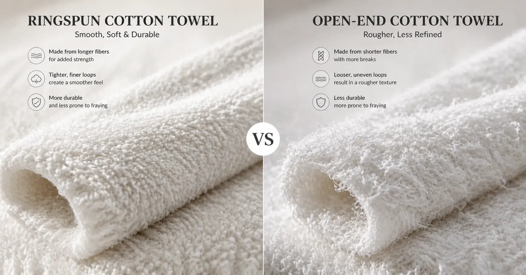 Ringspun vs open-end towel texture comparison close up