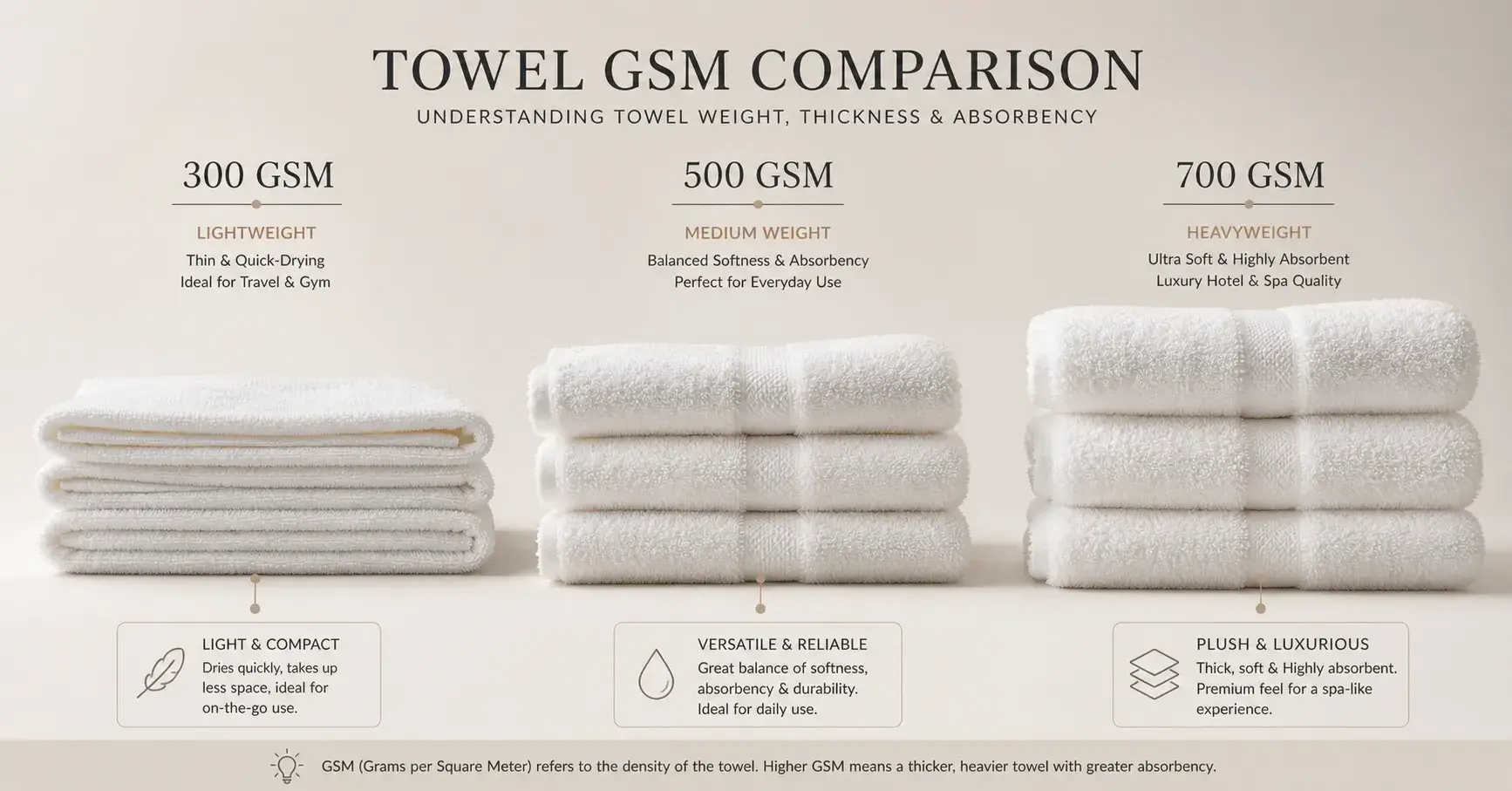 Towel thickness comparison low medium high GSM levels