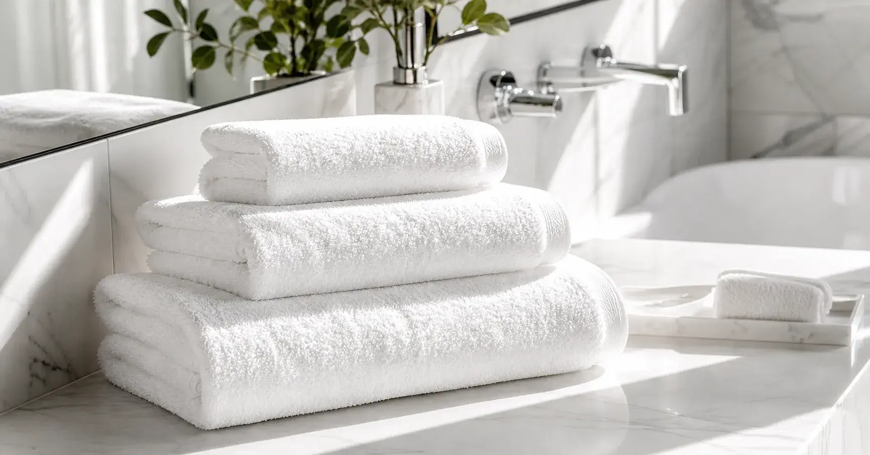 Bright white hotel towels clean hygienic presentation