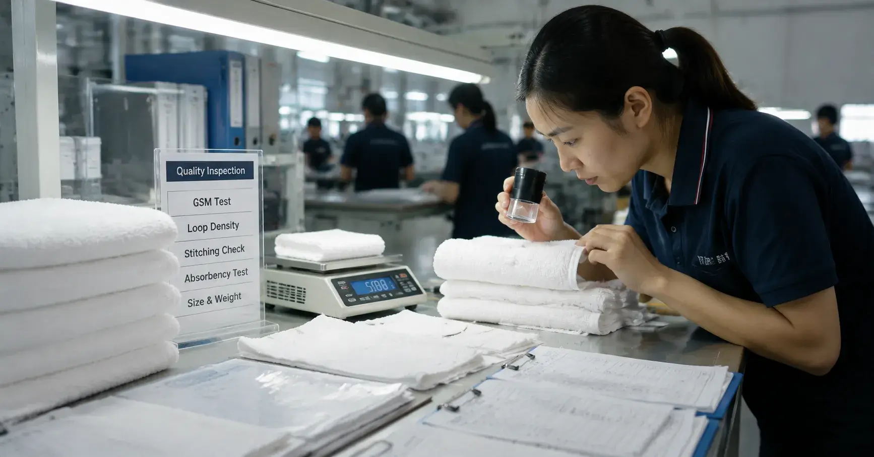 Factory inspection of towel quality and GSM measurement