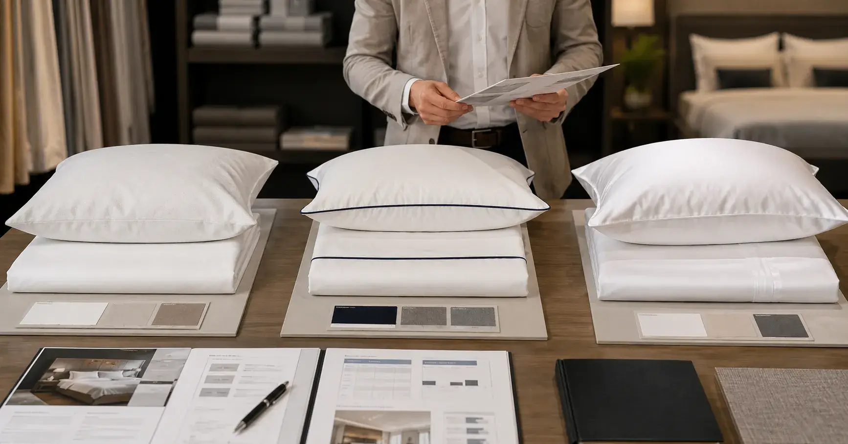 Choose the Right Supplier Hotel buyer matching bedding samples to different property types