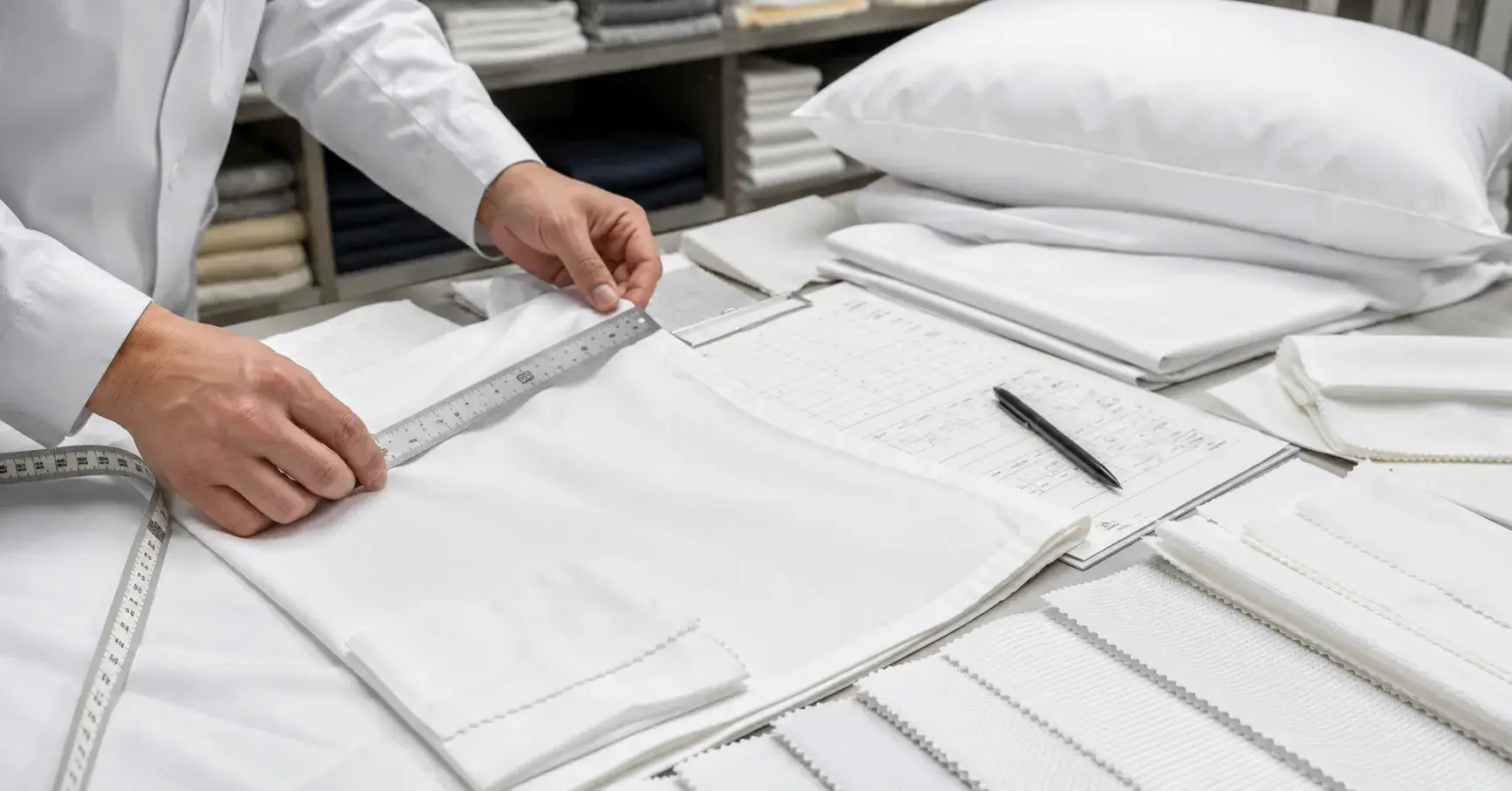 Confirm Bedding Specifications Hotel sheets inspected for weave stitching size and shrinkage
