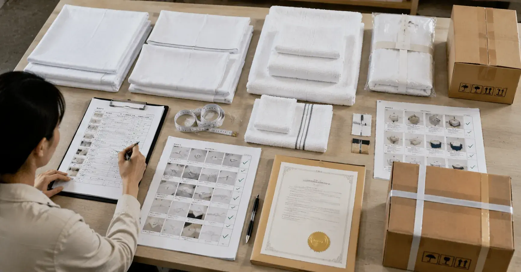 Final Linen Sourcing Checklist Approved hotel linen samples specifications inspection report and shipping carton