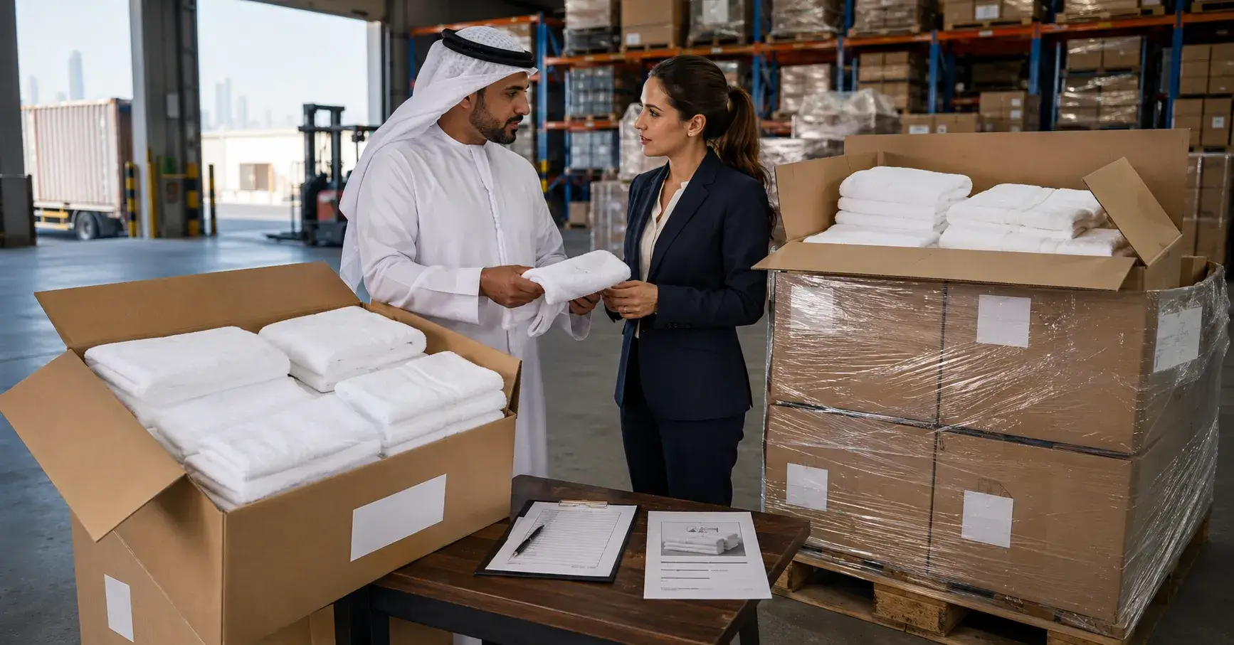 Local Versus Overseas Supply Local towel stock and overseas hotel towel shipment compared