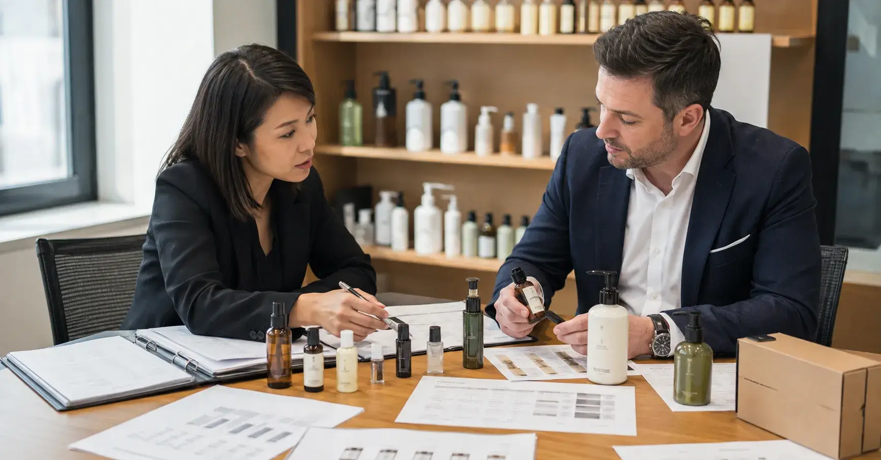 Procurement Questions Reviewed Buyer reviewing hotel shampoo cost, MOQ, and lead time