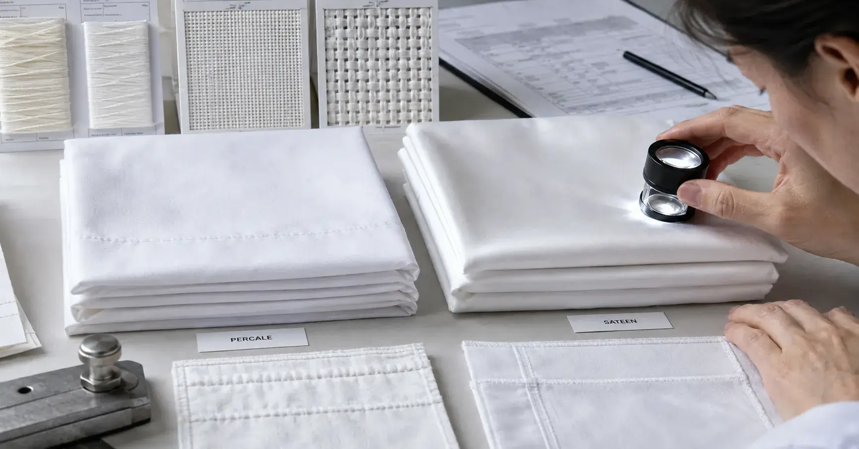 Percale and sateen hotel sheets compared for weave, weight, and construction