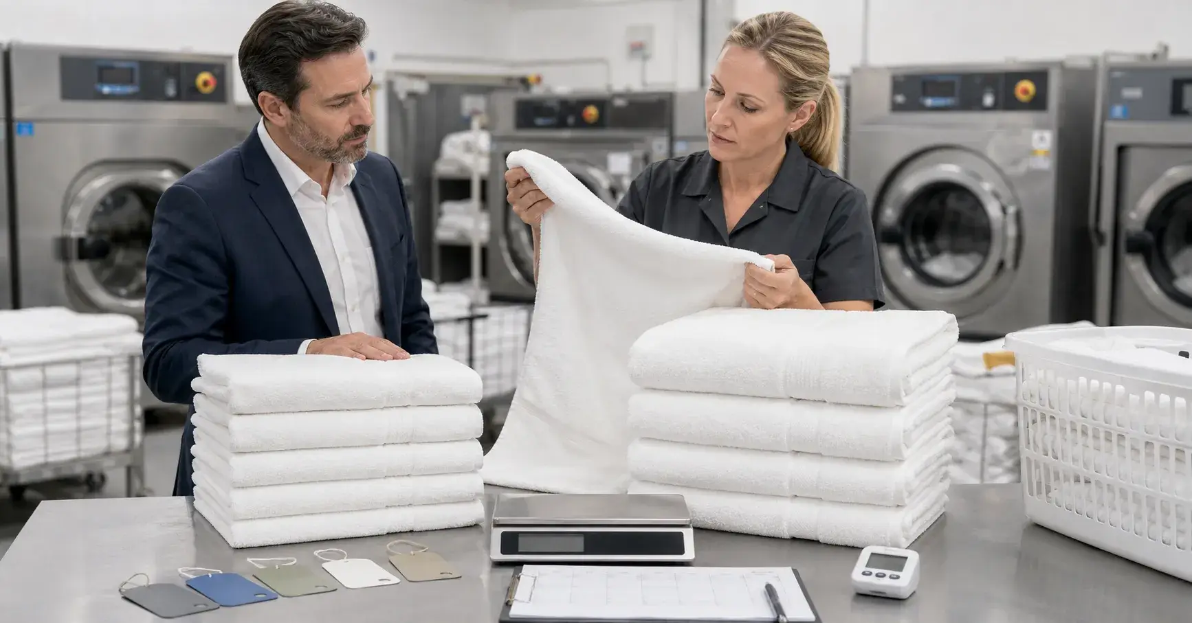 Comparing Towel Operating Costs Procurement team comparing hotel towel cost and wash performance